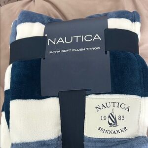 Nautica Blue and White Checkered Plush Blanket